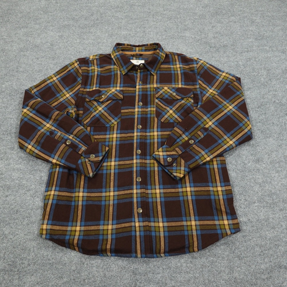 Legendary Whitetails Shirt Jacket Mens Large Brown Blue Plaid Waffle Lined Heavy